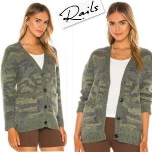 Rails Olive Green Camo Print Fuzzy Knit Button-Front Cardigan